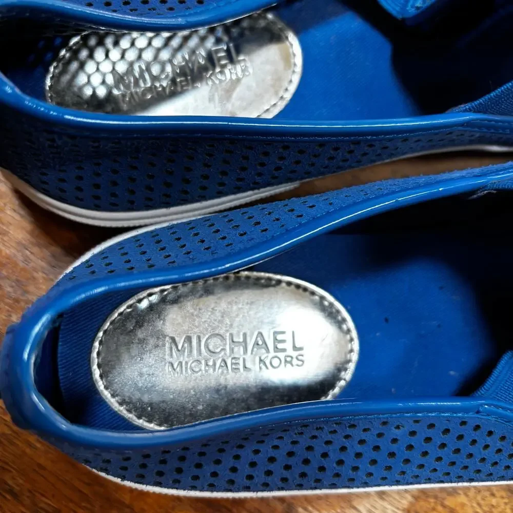 Michael Kors ladies US 7M slip on sneakers royal blue laser cut suede leather